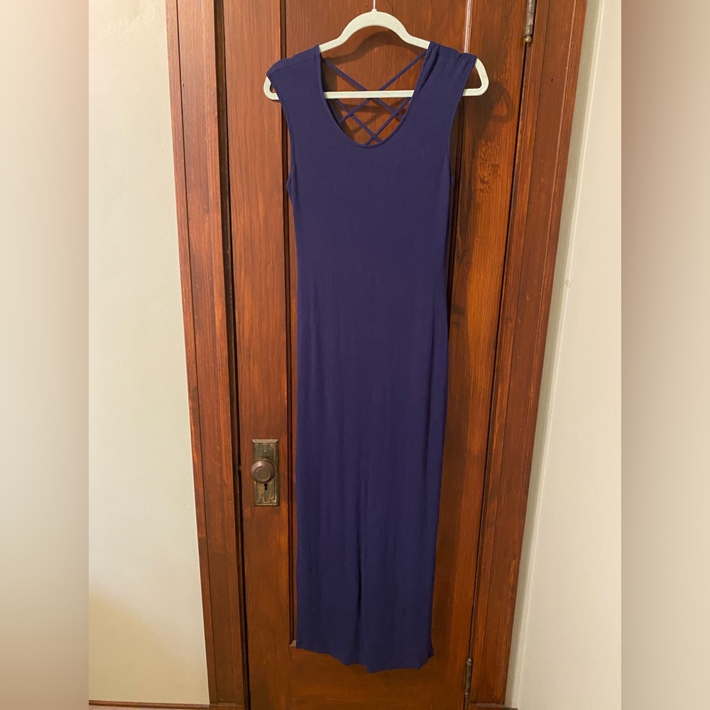 Navy criss cross back maxi dress with side splits